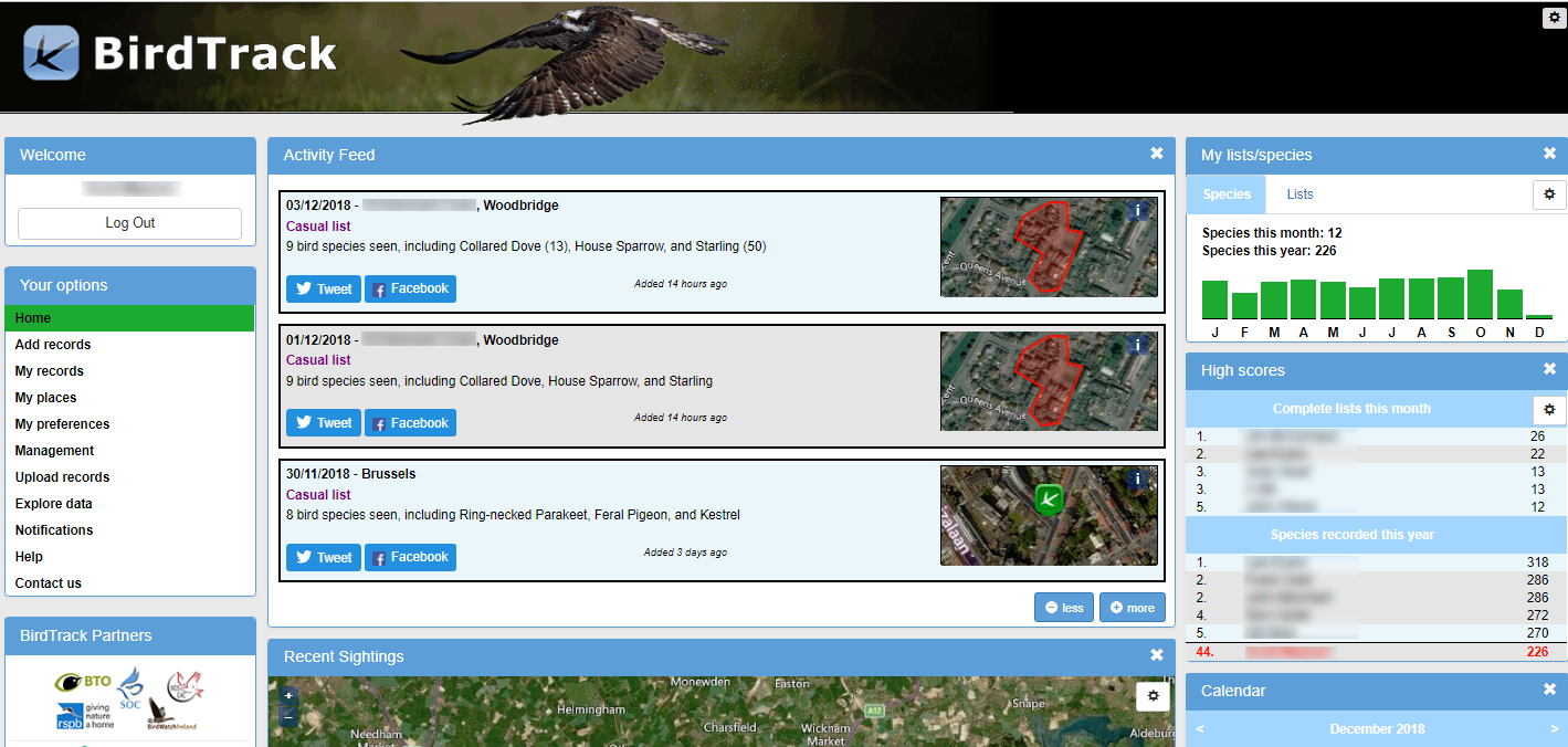 BirdTrack home page