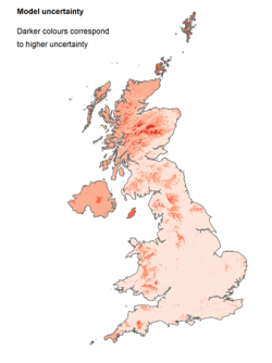 Map showing areas of model uncertainty