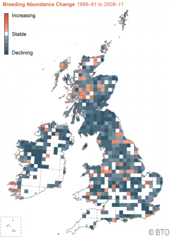 Wader spatial abundance change map, Bird Atlas 2007-11